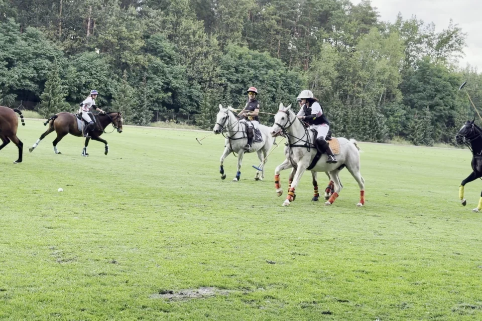 Spillere fra Warsaw Polo Club med køllerne løftet til slag