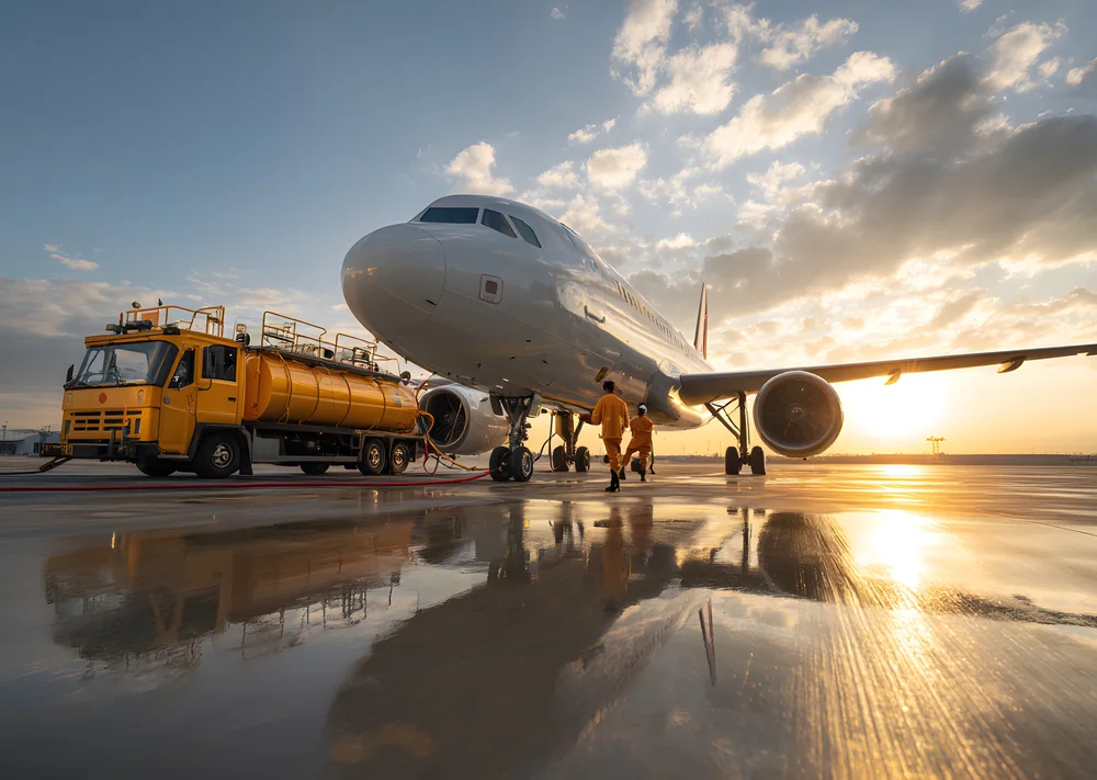 Tankning af et passagerfly på forpladsen